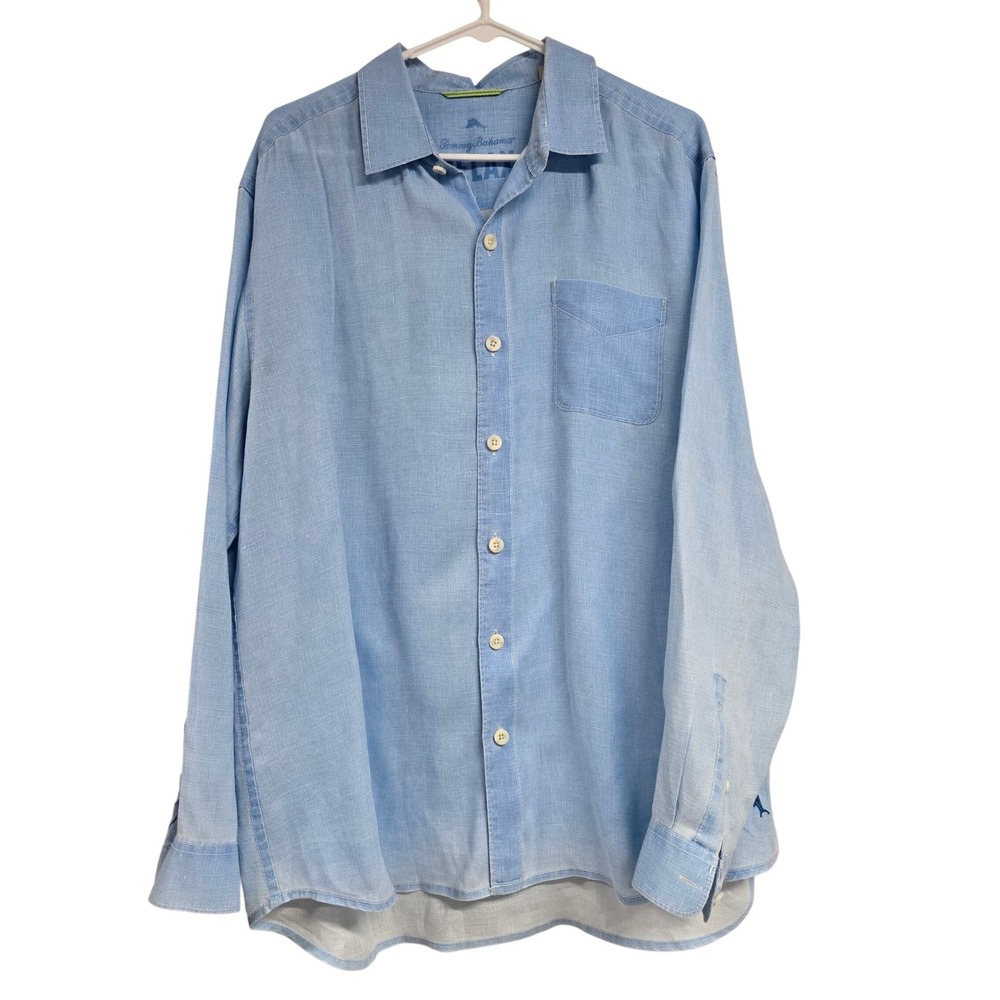 Tommy Bahama Relax 100% Linen Long Sleeve Button Down Shirt Light Blue Men's L